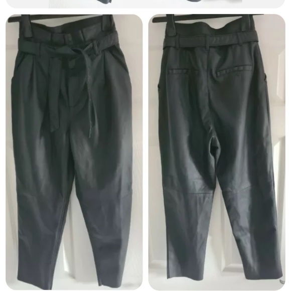 Free  people Nightfall Vegan leather paperbag waist crop trousers US 10 new - Picture 3 of 4